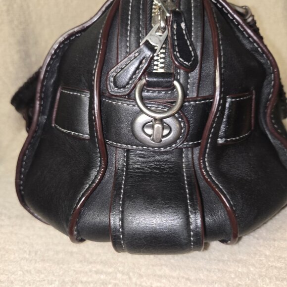 Coach Ace Satchel Black Leather with Whipstitch & Burgundy Trim - Picture 5 of 9